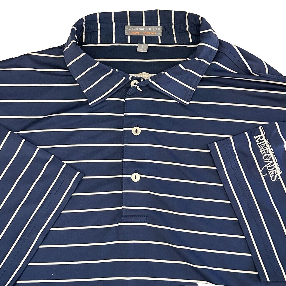 Peter‎ Millar L Blue Stripe 100% Cotton Summer Comfort Polo Shirt Crown